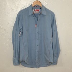 Robert Graham Chambray garter sleeves button down collar shirt size large EUC